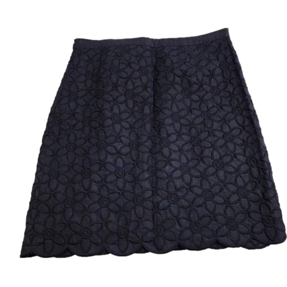 Talbots Navy Blue Floral Embroidered Scalloped Hem‎ Linen Skirt size 8 new!!! - Picture 5 of 14